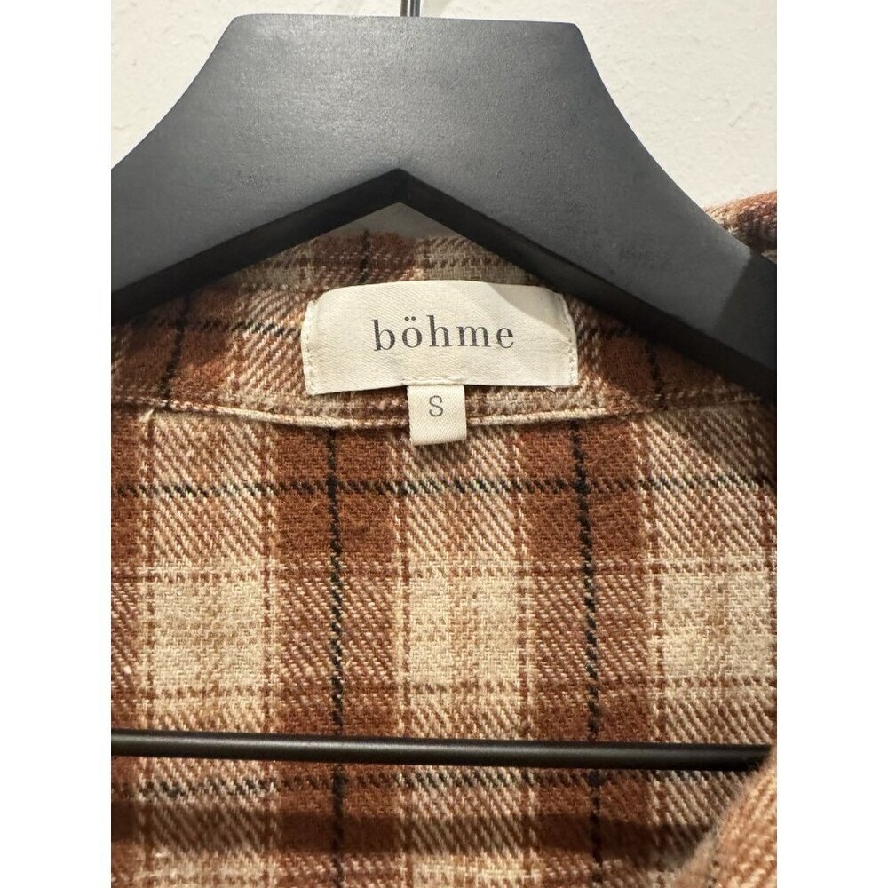 Böhme oversized brown and beige plaid flannel shacket Size Small Brown & White - Picture 9 of 16